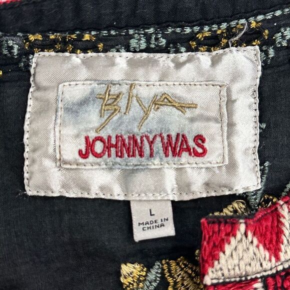 Johnny Was Biya Mishti Cotton Blouse Sz L Boho Embroidered Kitschy - Picture 7 of 16